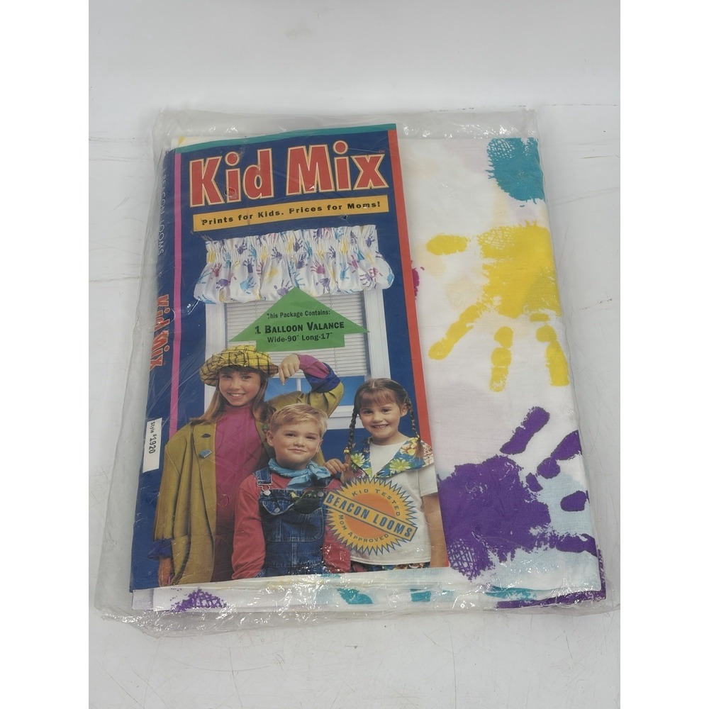 Vintage 90s Kid Mix Handprint Balloon Valance 90x17 NOS Kmart Beacon Looms USA